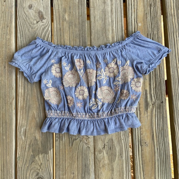 American Eagle Outfitters Tops - Embroidered, Off the Shoulder Top - NWT